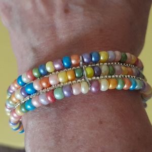 Vintage Matubo Seed Bead Bangle & Earrings Set